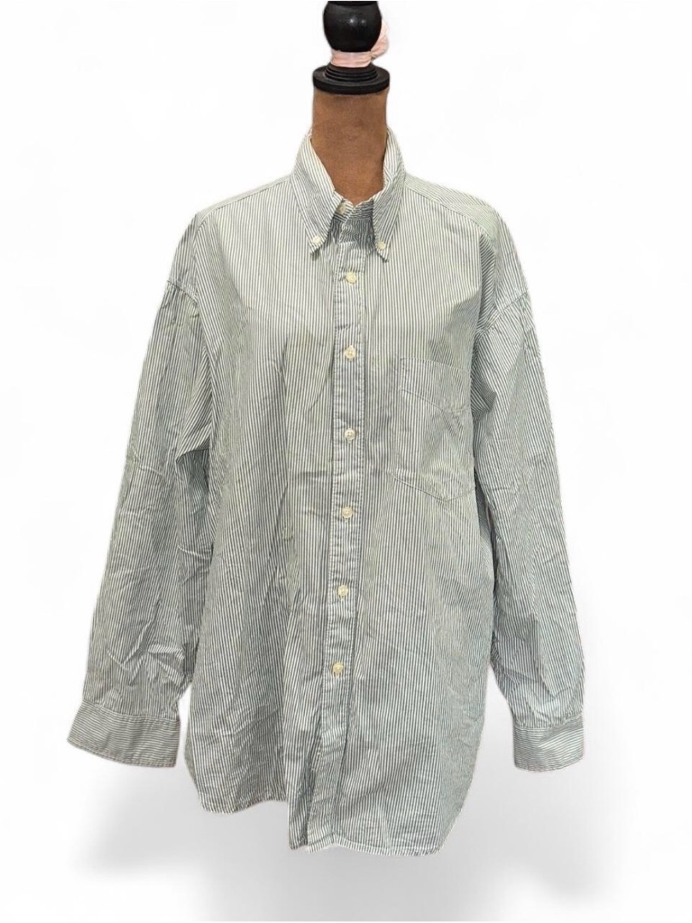Men's Classic Green Stripe Button-Down Shirt GAP 100% Cotton Large